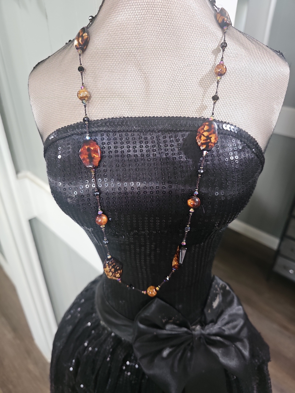 Long Brown Tortoiseshell Beaded Necklace - Women Jewelry